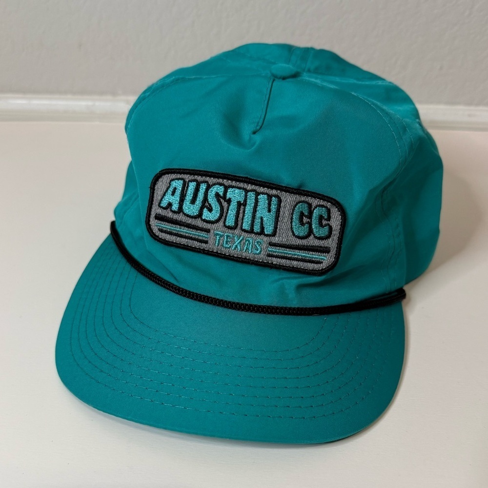 Vintage Inspired Turquoise Austin CC Texas Logo Retro Style Trucker Snapback Hat